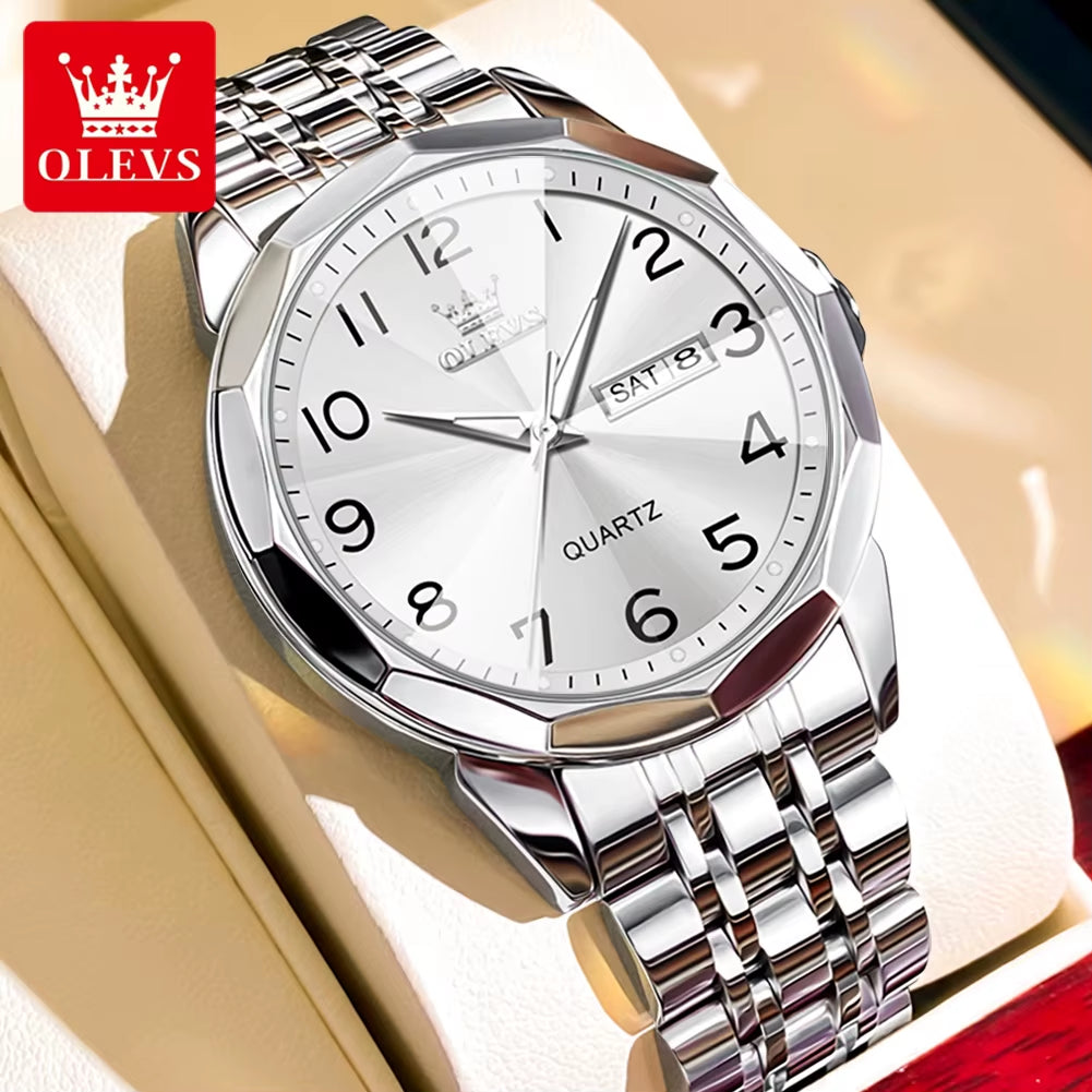 No.9970 Men'S Watches Rhombus Mirror Fashion Original Quartz Wristwatch Large Arabic Numeral Dial Waterproof Luminous
