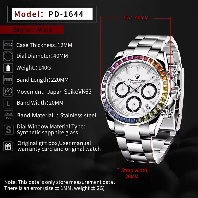 Men Watches Luxury Automatic Date Watch Men Quartz Watches for Men Brand Chronograph Japan VK63 Sapphire