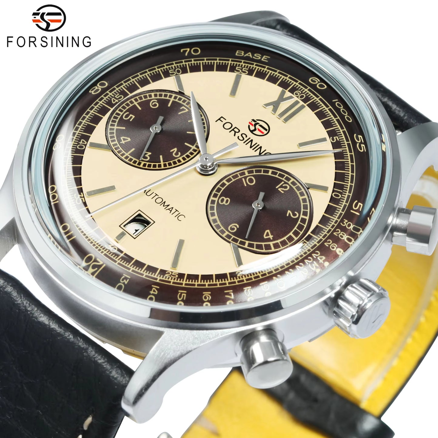2023 Retro Concave Glass Calendar Sub-Dials Mechanical Watches Shanghai Movement Automatic Men Watch Genuine Leather