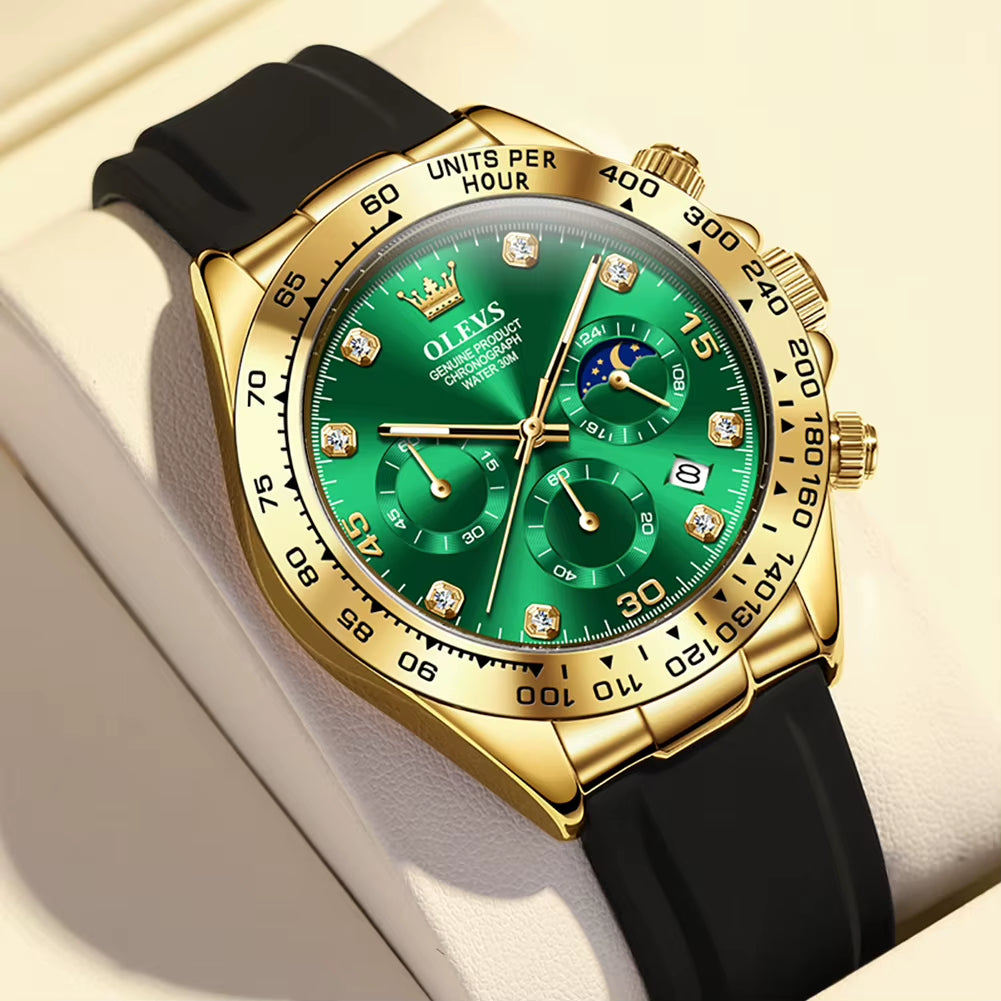 Top Brand Men'S Watches Classic Retro Wristwatch for Man Waterproof Silicone Strap Luminous Moon Phase Chronograph Fashion