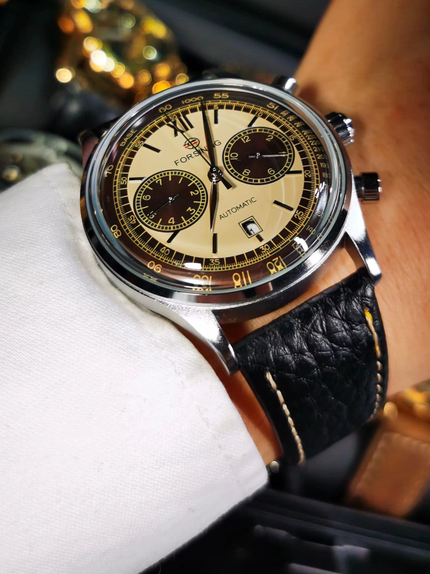 2023 Retro Concave Glass Calendar Sub-Dials Mechanical Watches Shanghai Movement Automatic Men Watch Genuine Leather