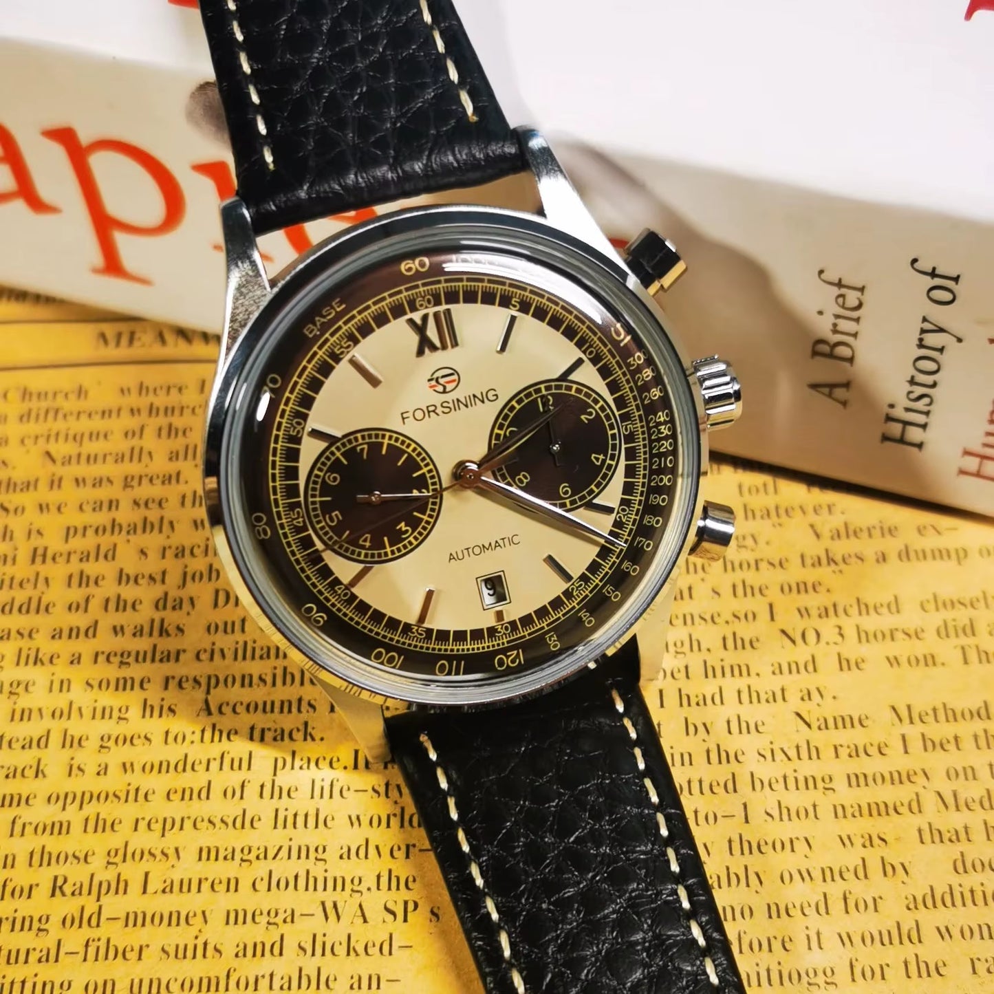 2023 Retro Concave Glass Calendar Sub-Dials Mechanical Watches Shanghai Movement Automatic Men Watch Genuine Leather