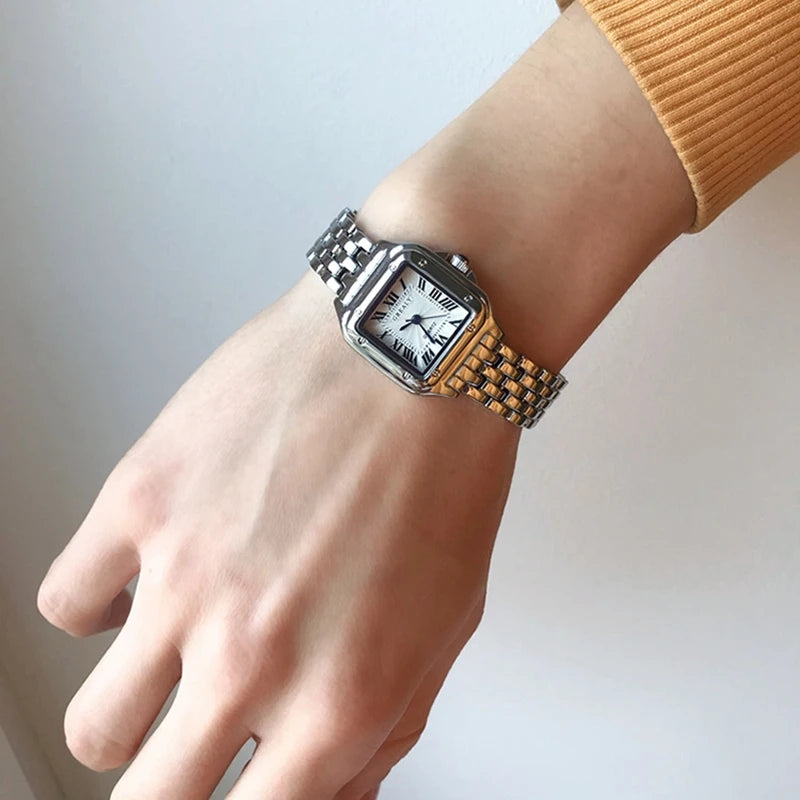 Women'S Fashion Square Watches 2021 Brand Ladies Quartz Wristwatch Classic Silver Simple Femme Steel Band Clock Zegarek Damski