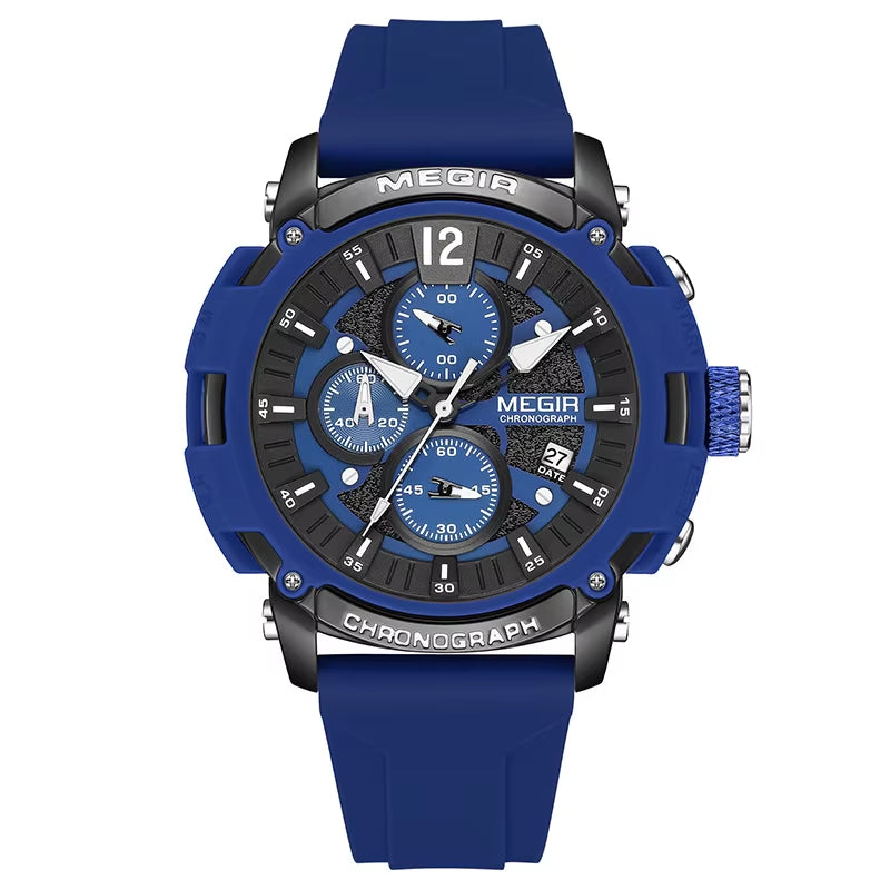 Orange Sport Watches for Men Fashion Waterproof Luminous Chronograph Quartz Wristwatch Auto Date Silicone Strap 2208 Reloj