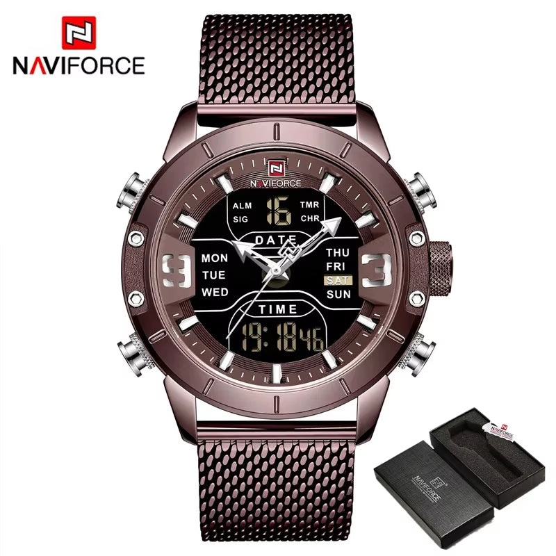Luxury Brand NAVIFORCE Watches for Men Analog Digital Sports Waterproof Wristwatch Stainless Steel Siliver Original Watches 2022
