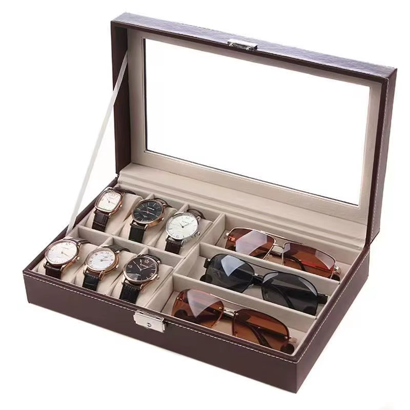 Large 6/10/12 Grids PU Leather Watch Box Storage Professional Holder Organizer for Watches Jewelry Boxes Case Display Black