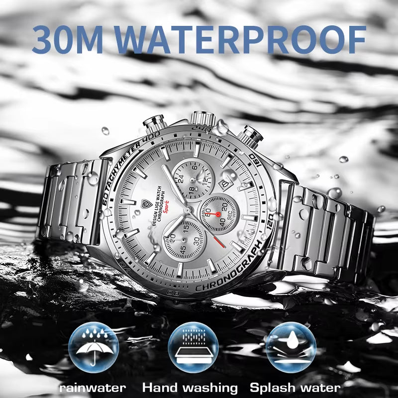 Fashion Luxury Quartz Men'S Watches Big Dial Design Waterproof Lumoinous Watch Auto Calendar Stainless Band Sport Clock+Box