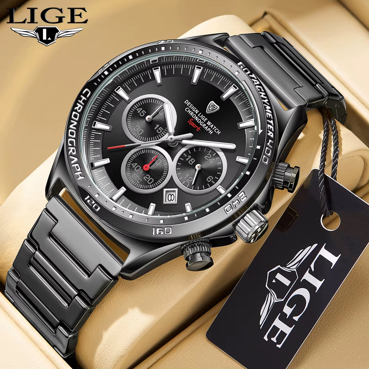 Fashion Luxury Quartz Men'S Watches Big Dial Design Waterproof Lumoinous Watch Auto Calendar Stainless Band Sport Clock+Box
