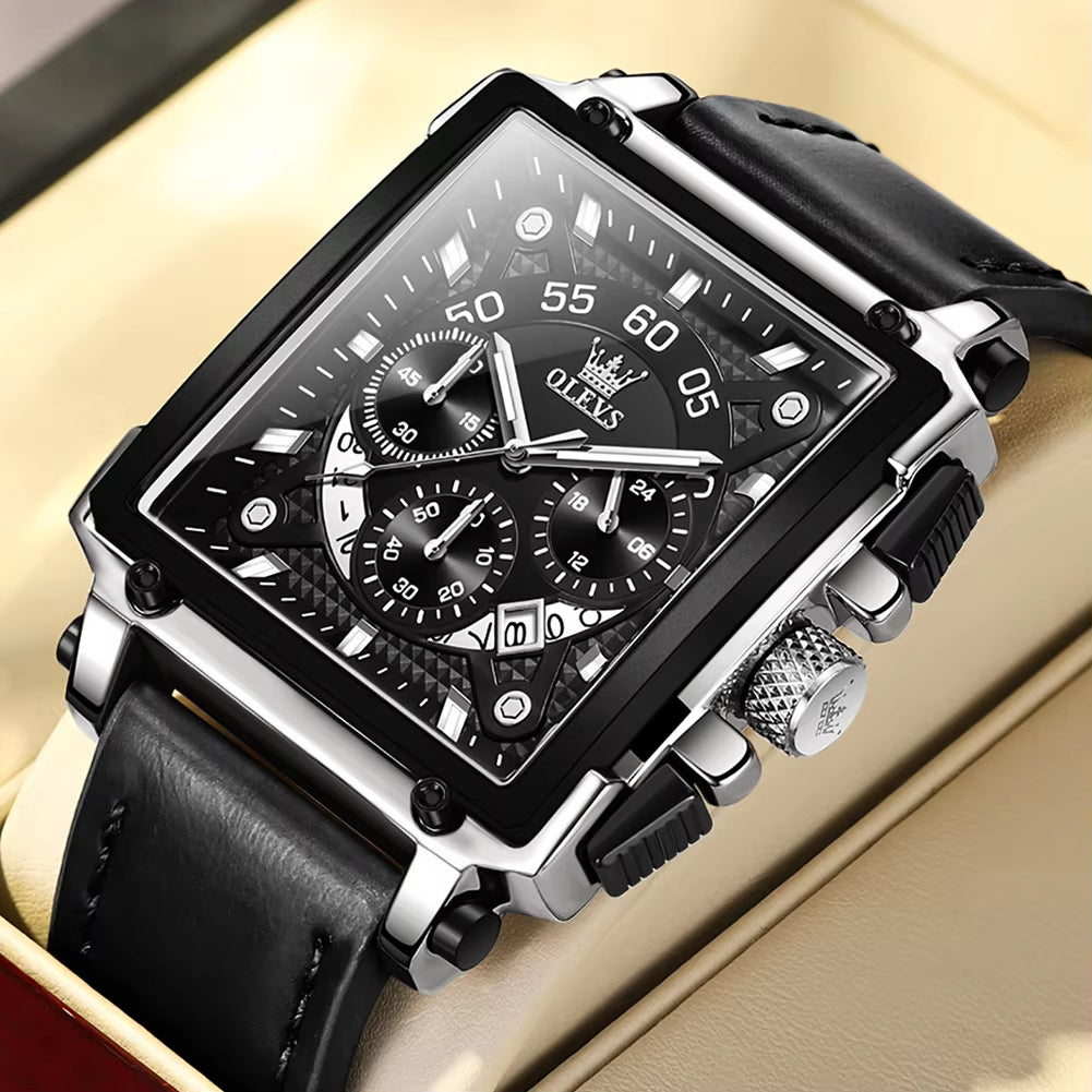 Original Watch for Men Top Brand Luxury Hollow Square Sport Watches Fashion Leather Strap Waterproof Quartz Wristwatch