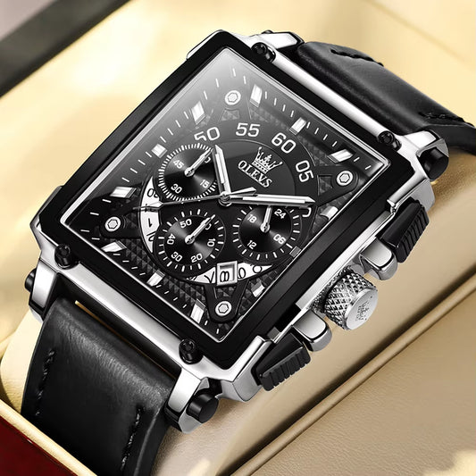 Original Watch for Men Top Brand Luxury Hollow Square Sport Watches Fashion Leather Strap Waterproof Quartz Wristwatch