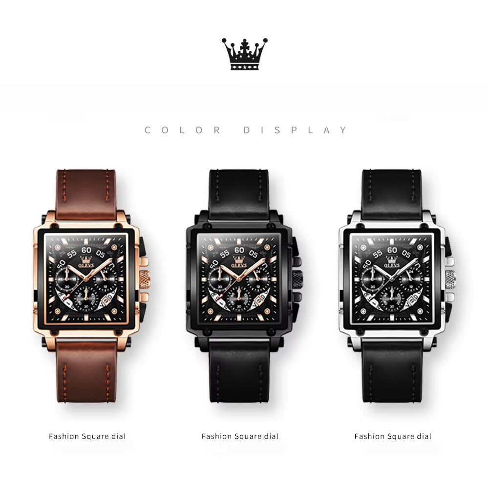 Original Watch for Men Top Brand Luxury Hollow Square Sport Watches Fashion Leather Strap Waterproof Quartz Wristwatch