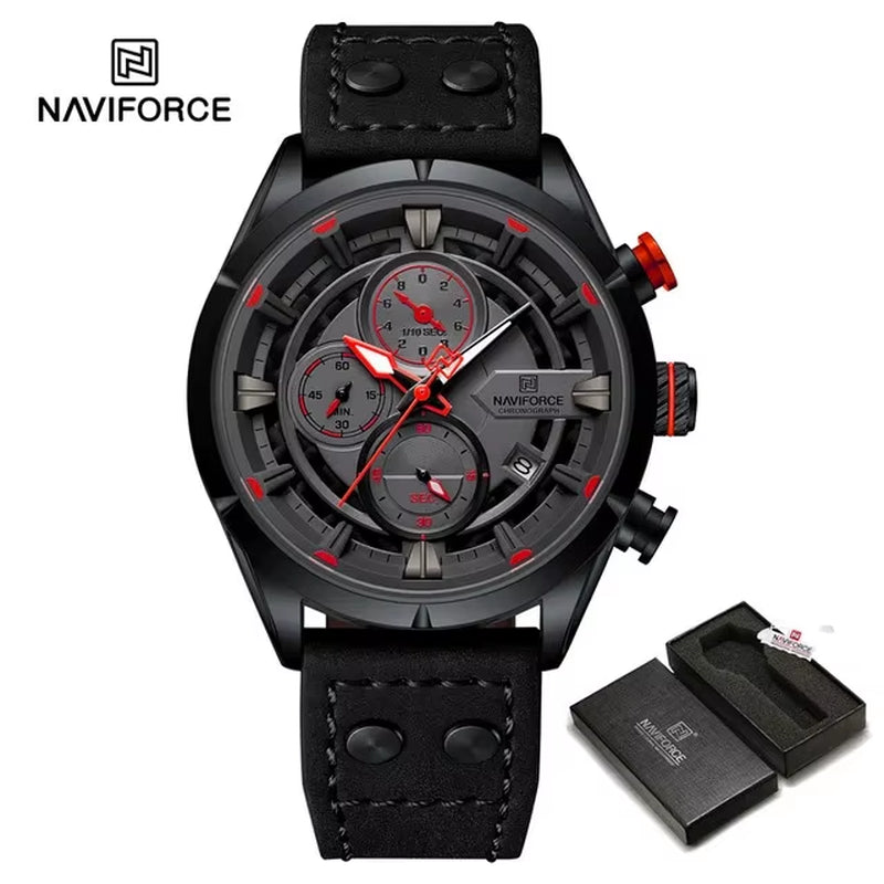 NAVIFORCE Watches for Men with Box Fashion Waterproof Chronograph Quartz Watches Leather Strap Mens Watch Relogios Masculino
