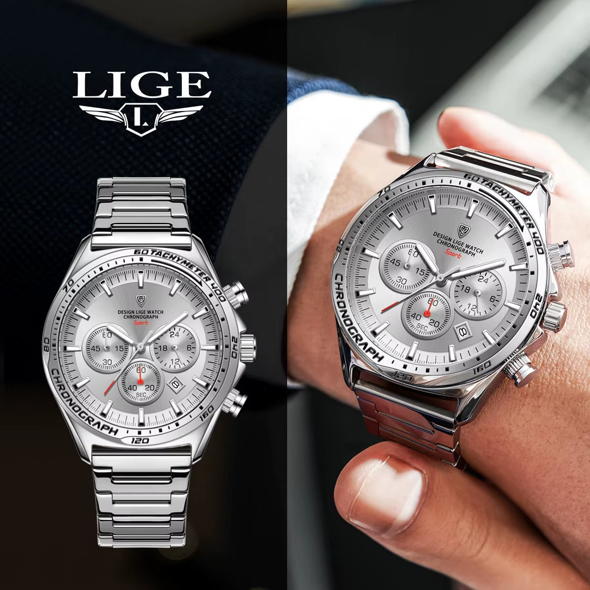 Fashion Luxury Quartz Men'S Watches Big Dial Design Waterproof Lumoinous Watch Auto Calendar Stainless Band Sport Clock+Box