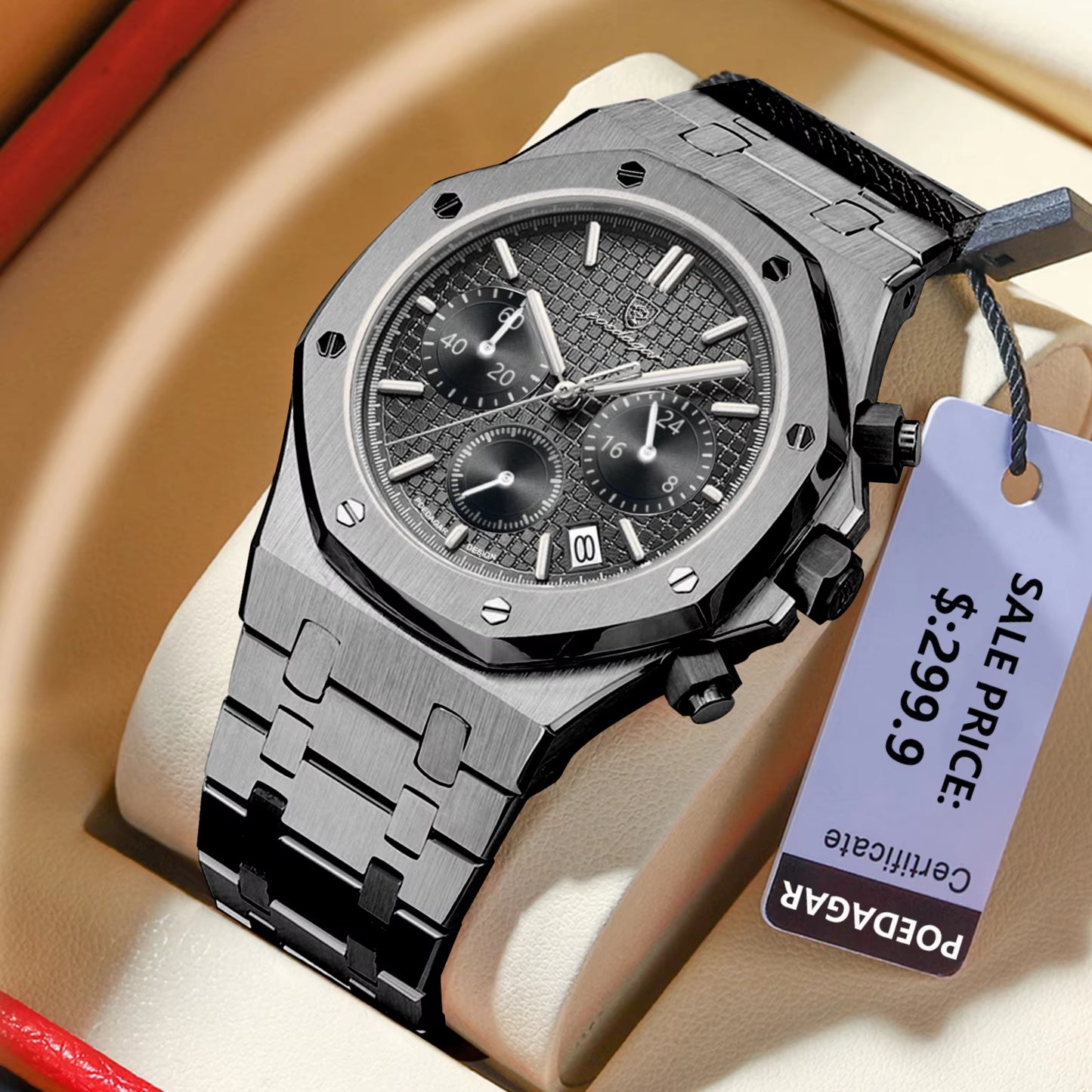 Men'S Watches Fine Steel Fashion Original Quartz Watch for Man Waterproof Luminous Date Chronograph Luxury Wristwatch