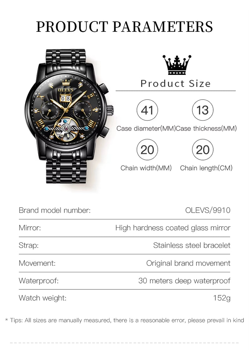 Classic Men'S Watches Tourbillon Multi-Function Full Automatic Men Watch High End Male Wristwatches