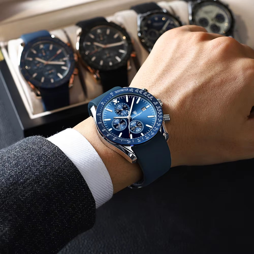 Luxury Casual Sport Watch Top Brand Creative Chronograph Silicone Strap Date Luminous Waterproof Men Watches Male Clock