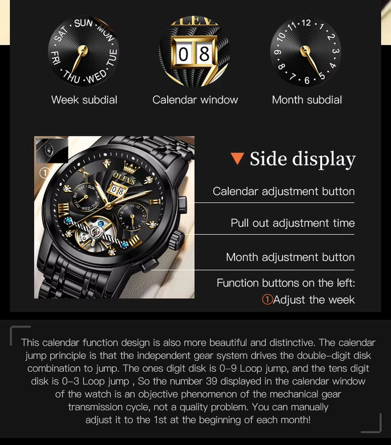 Classic Men'S Watches Tourbillon Multi-Function Full Automatic Men Watch High End Male Wristwatches