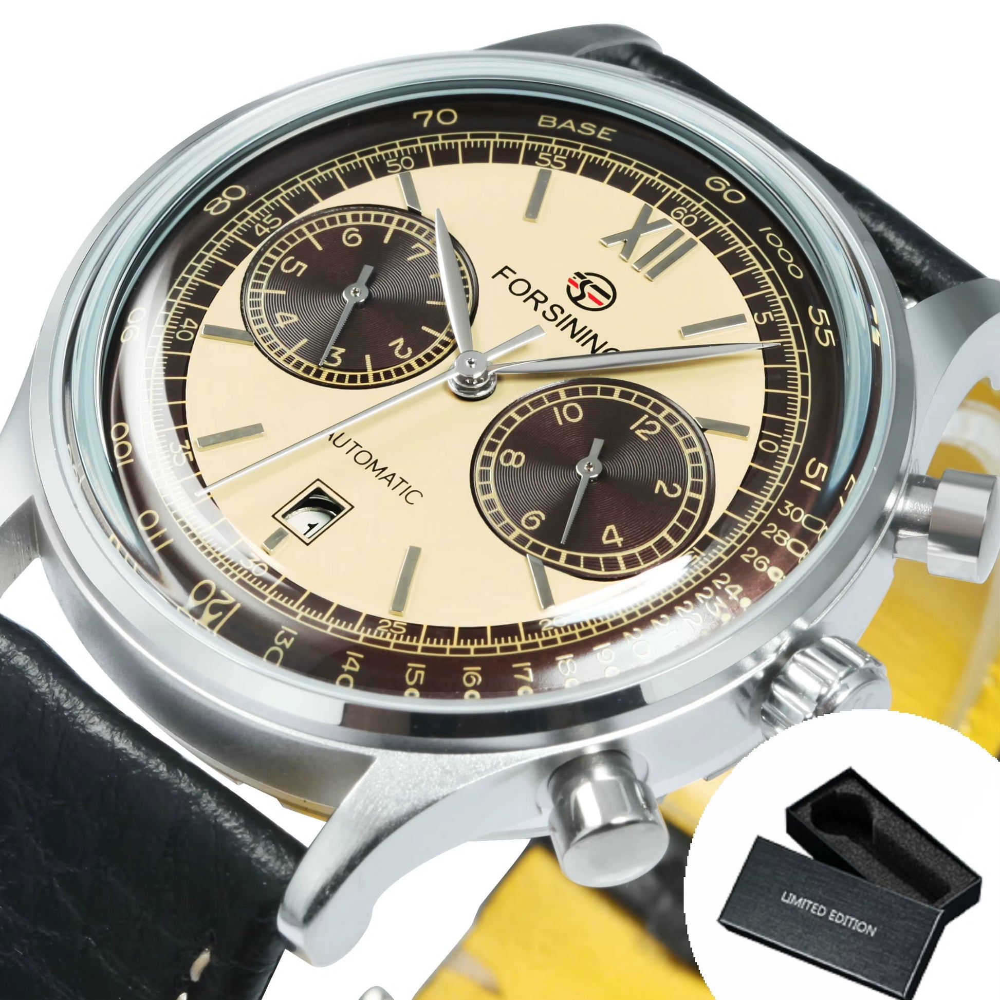 2023 Retro Concave Glass Calendar Sub-Dials Mechanical Watches Shanghai Movement Automatic Men Watch Genuine Leather