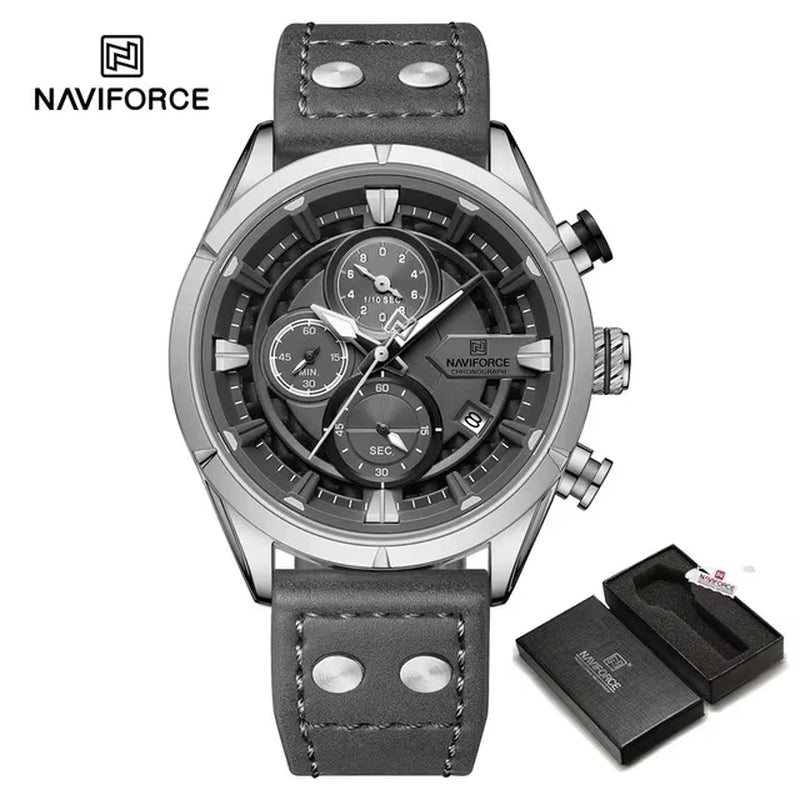 NAVIFORCE Watches for Men with Box Fashion Waterproof Chronograph Quartz Watches Leather Strap Mens Watch Relogios Masculino