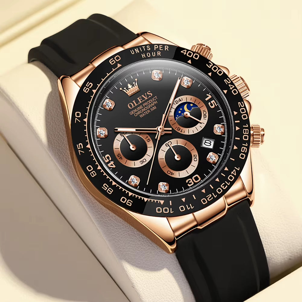 Top Brand Men'S Watches Classic Retro Wristwatch for Man Waterproof Silicone Strap Luminous Moon Phase Chronograph Fashion