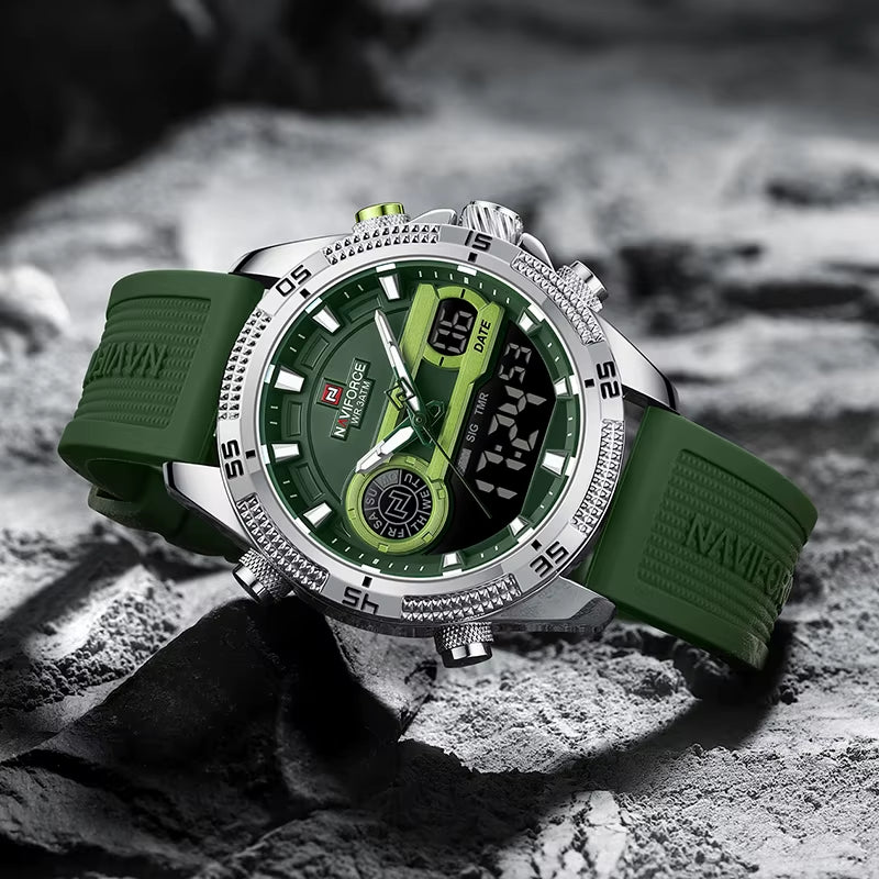 Casual Wild Silicone Strap Man'S Wristwatch Luminous Sports Water Resistant Dual Display Quartz Watches for Men NF9223