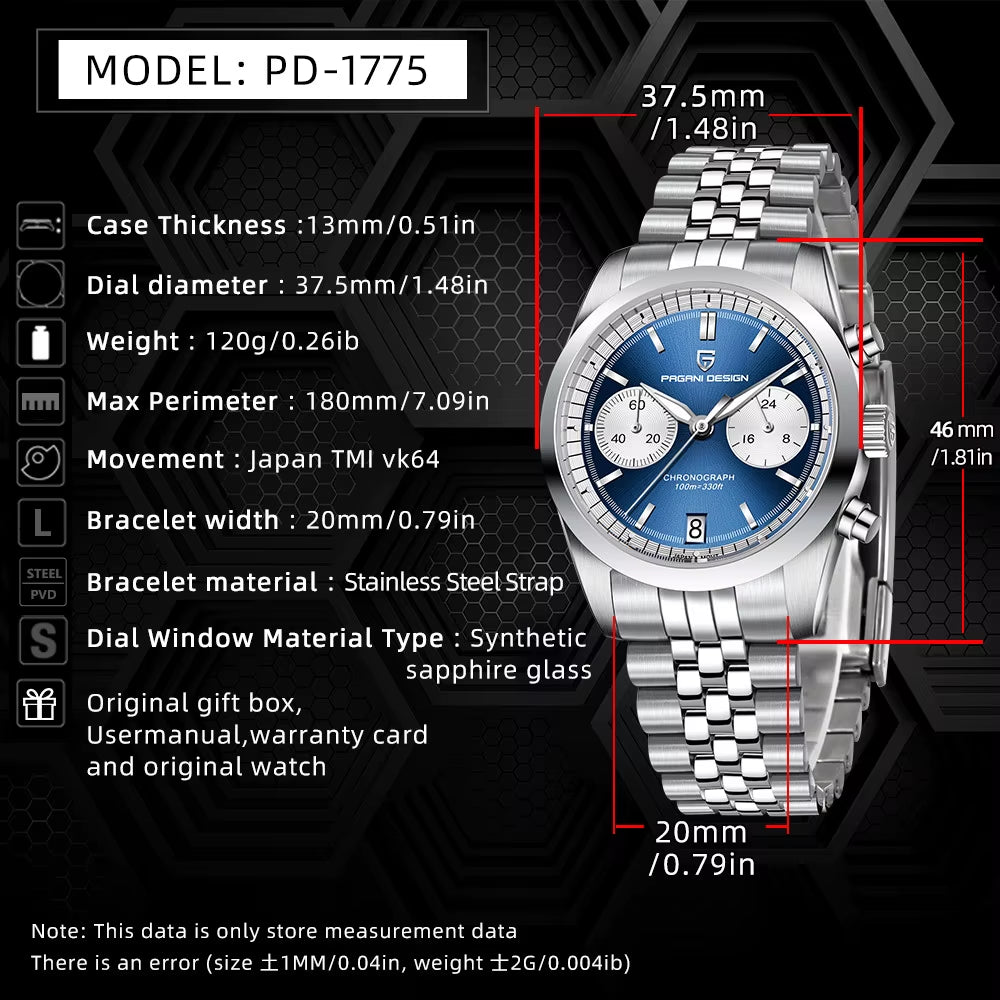 Pilot Men'S Quartz Watches Sports Waterproof Wristwatch Sapphire Automatic Watch Relogio Masculino 2024 PD1775