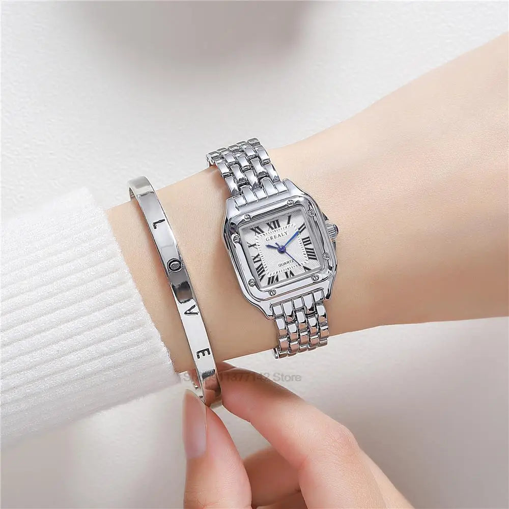 2024 Luxury Women'S Fashion Square Watches Gold Alloy Strap Ladies Quartz Wristwatches Qualities Female Roman Scale Clock