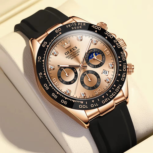 Top Brand Men'S Watches Classic Retro Wristwatch for Man Waterproof Silicone Strap Luminous Moon Phase Chronograph Fashion