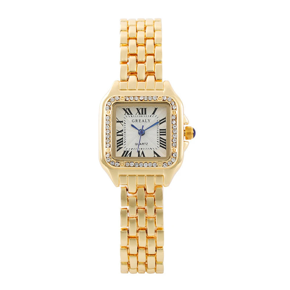 2024 Luxury Women'S Fashion Square Watches Gold Alloy Strap Ladies Quartz Wristwatches Qualities Female Roman Scale Clock