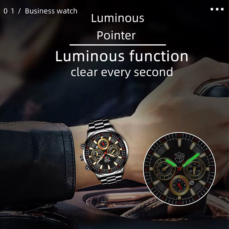 Fashion Men'S Watches Business Stainless Steel Quartz Wrist Watch Male Casual Date Luminous Leather Bracelet Clock