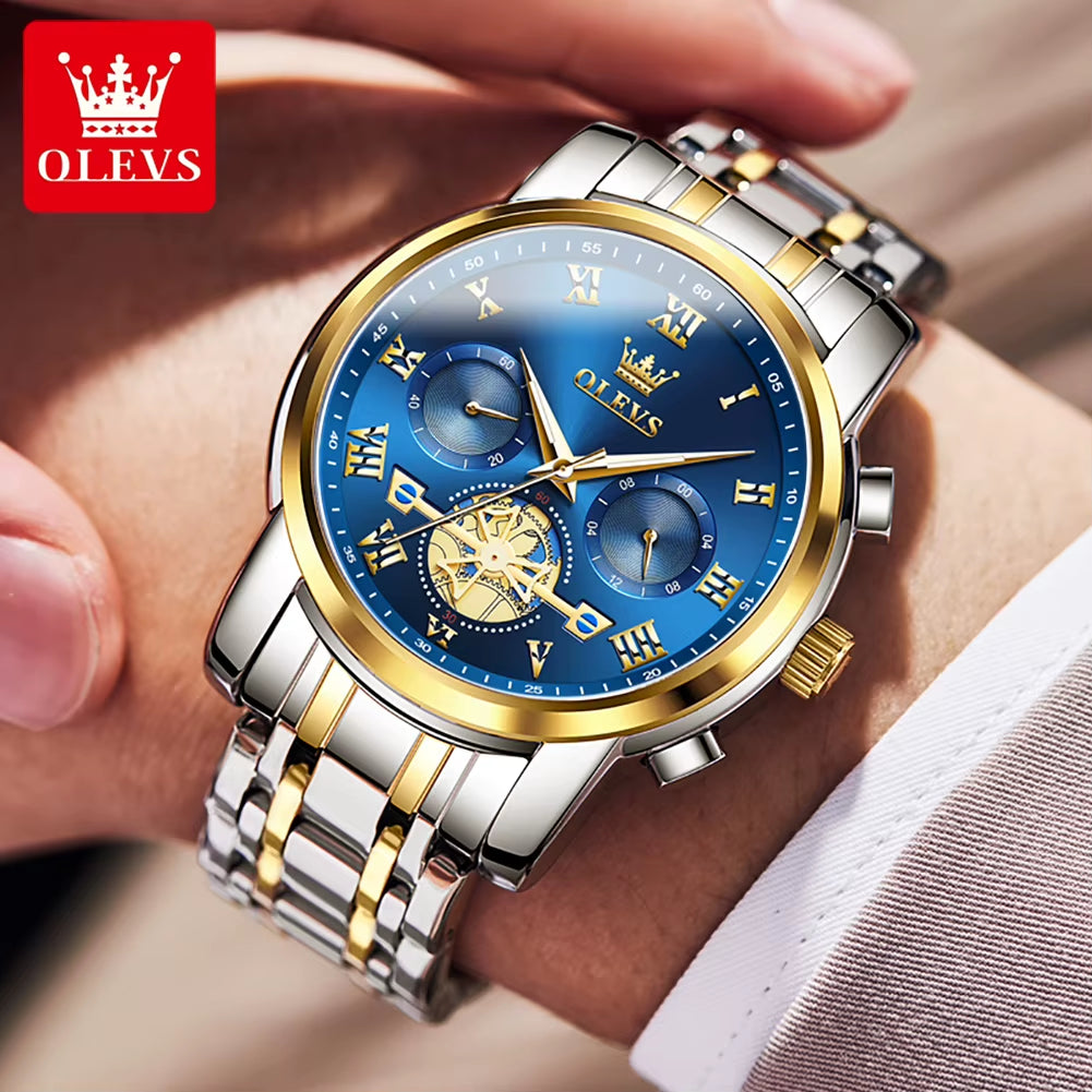Watch for Men Luxury Multifunction Waterproof Luminous Stainless Steel Calendar/Week Display Business Top Quartz Men Watch