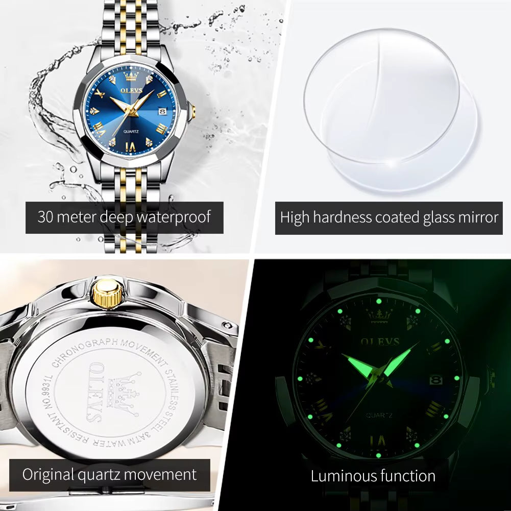Top Brand Women'S Watches Elegant Rhombus Mirror Original Quartz Ladies Wristwatch Stainless Waterproof Diamond Wristwatch