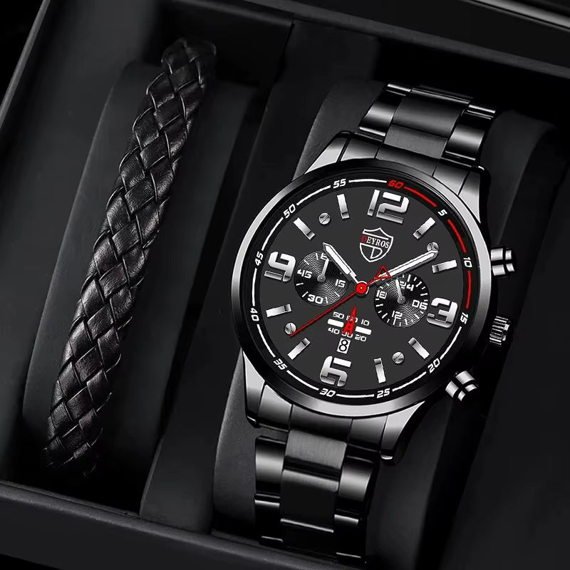 Fashion Men'S Watches Business Stainless Steel Quartz Wrist Watch Male Casual Date Luminous Leather Bracelet Clock