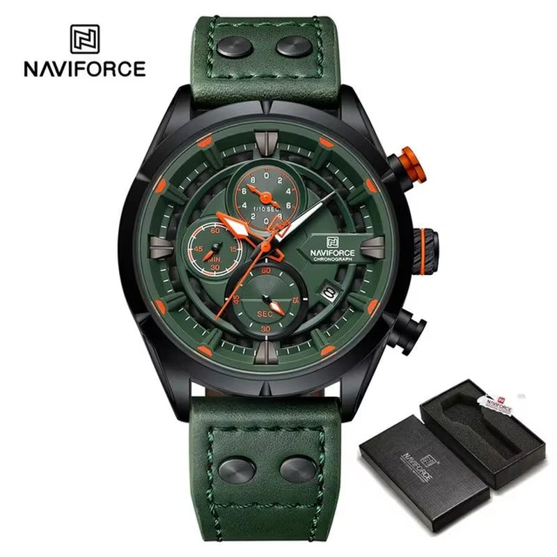 NAVIFORCE Watches for Men with Box Fashion Waterproof Chronograph Quartz Watches Leather Strap Mens Watch Relogios Masculino