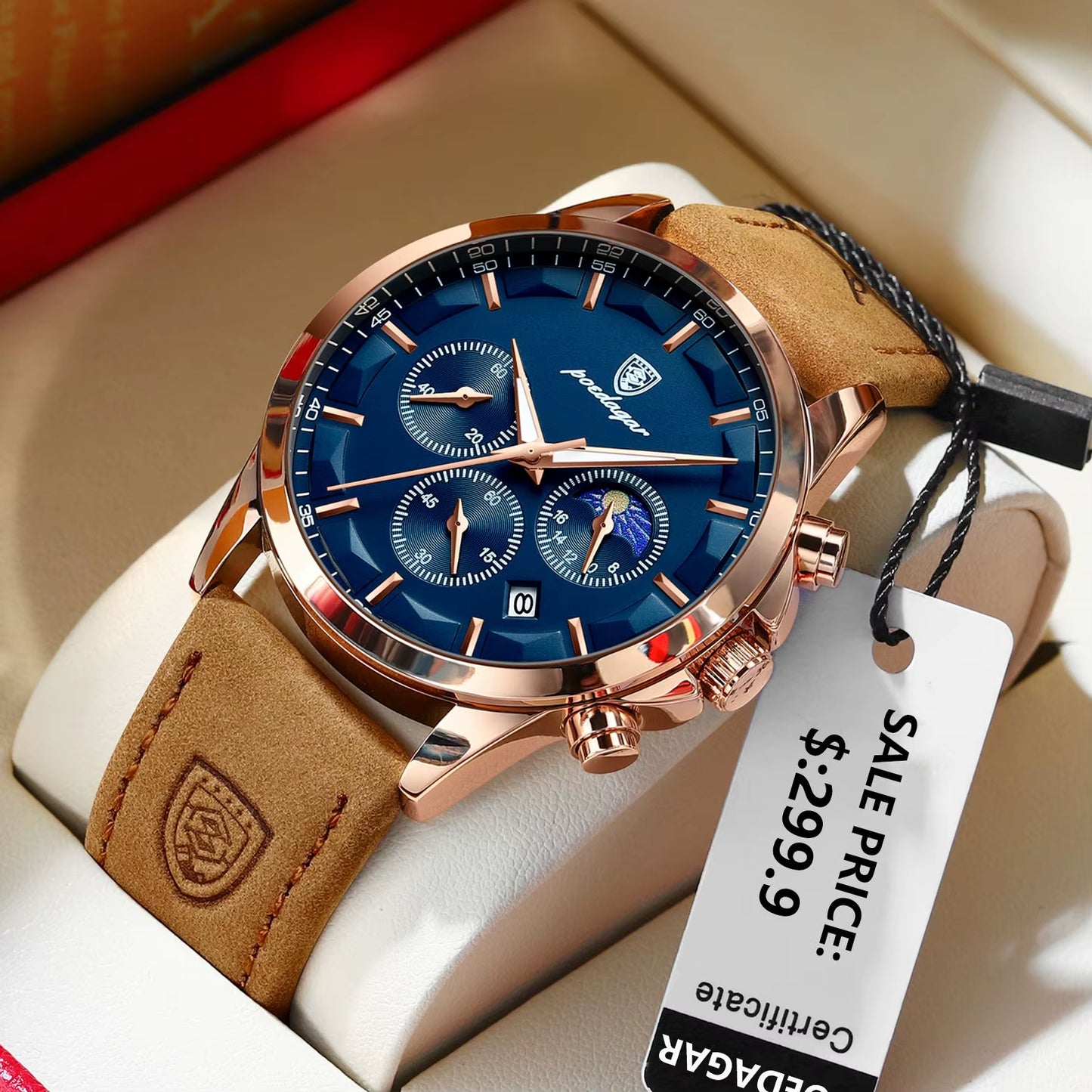 Luxury Man Wristwatch Sports Leather Men Quartz Watch Waterproof Luminous Calendar Chronograph Men'S Watches Male Clock