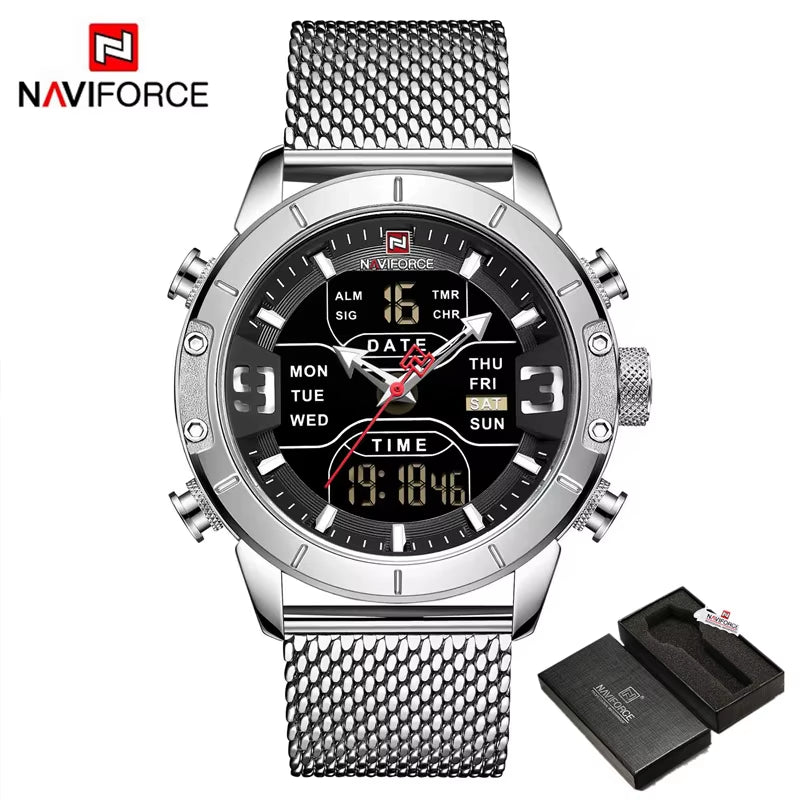 Luxury Brand NAVIFORCE Watches for Men Analog Digital Sports Waterproof Wristwatch Stainless Steel Siliver Original Watches 2022