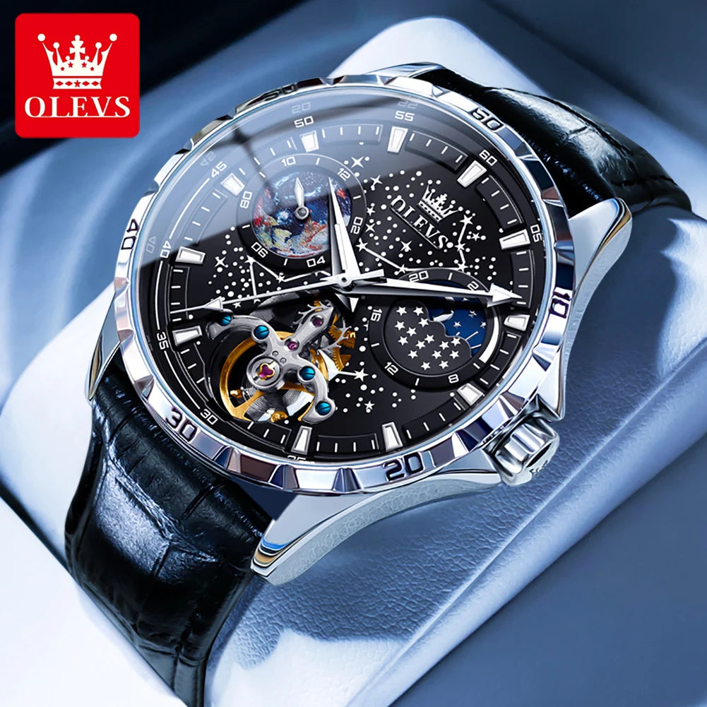 Original Brand Men'S Watches Waterproof Multifunctional Luminous Fully Automatic Mechanical Watch Moon Phase Starry Disk