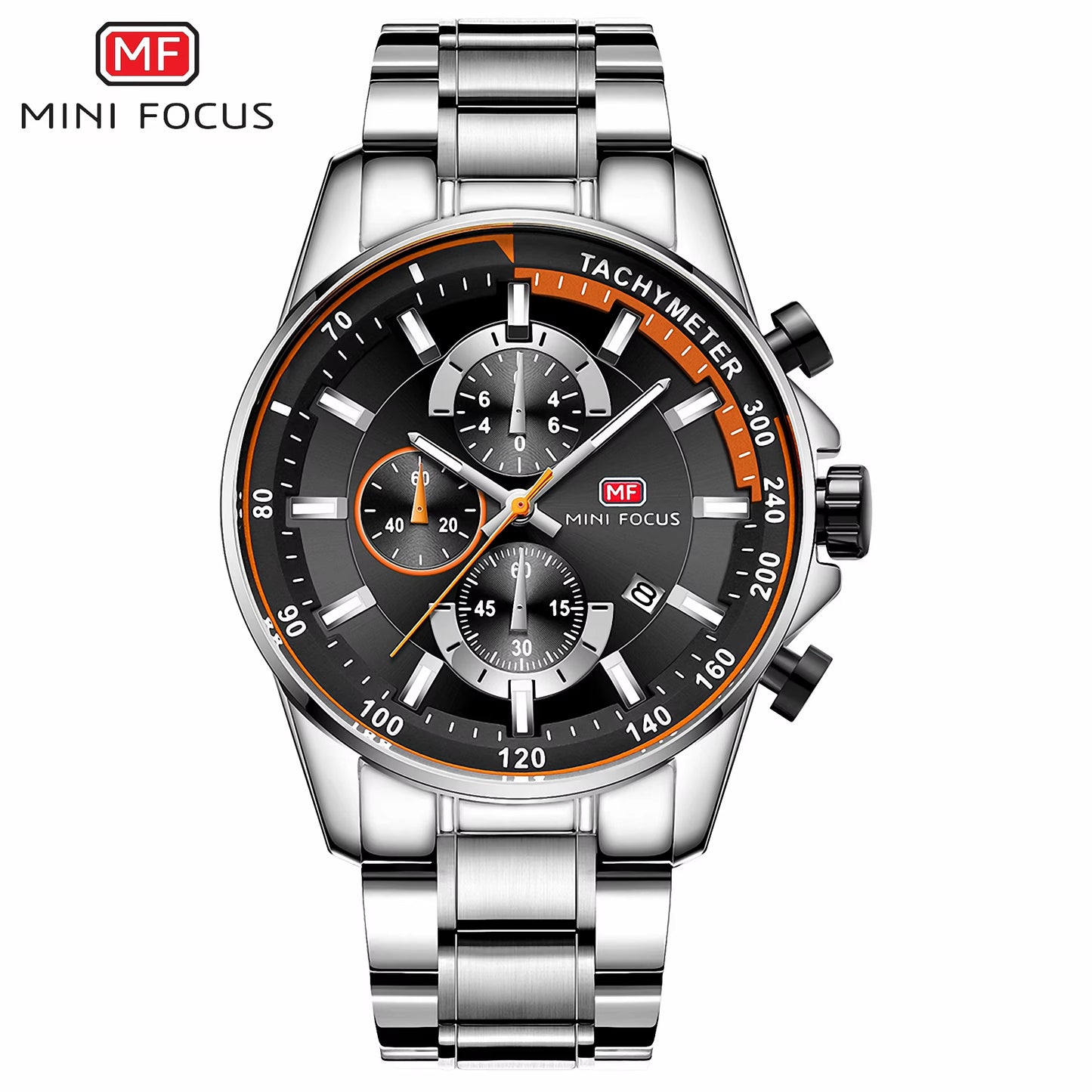 MINI FOCUS Sports Chronograph Mens Watch Fashion Multifunction Quartz Waterproof Watches Luxury Brand Stainless Steel Band Clock