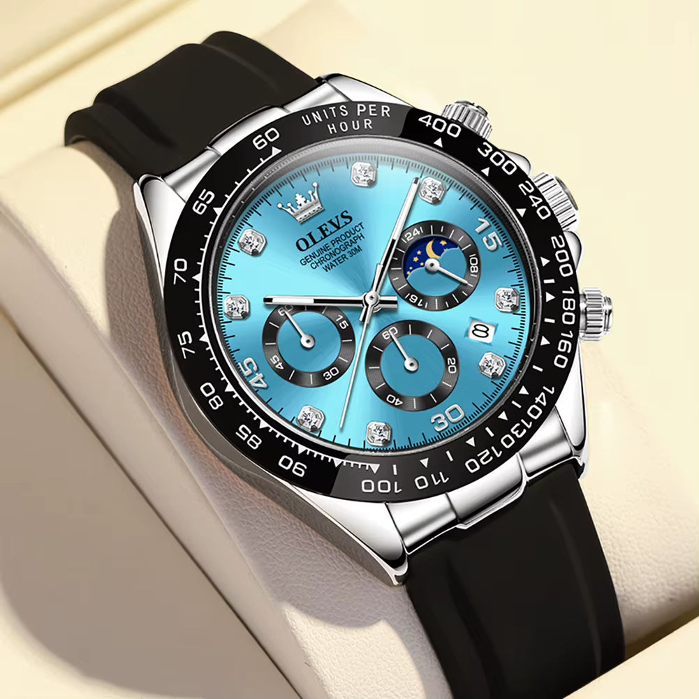 Top Brand Men'S Watches Classic Retro Wristwatch for Man Waterproof Silicone Strap Luminous Moon Phase Chronograph Fashion