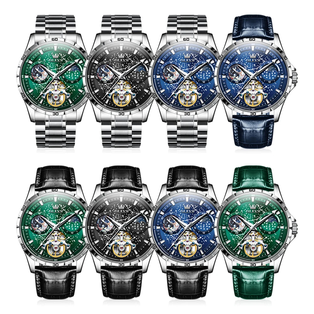 Original Brand Men'S Watches Waterproof Multifunctional Luminous Fully Automatic Mechanical Watch Moon Phase Starry Disk