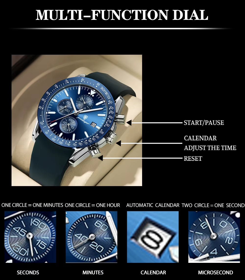 Luxury Casual Sport Watch Top Brand Creative Chronograph Silicone Strap Date Luminous Waterproof Men Watches Male Clock
