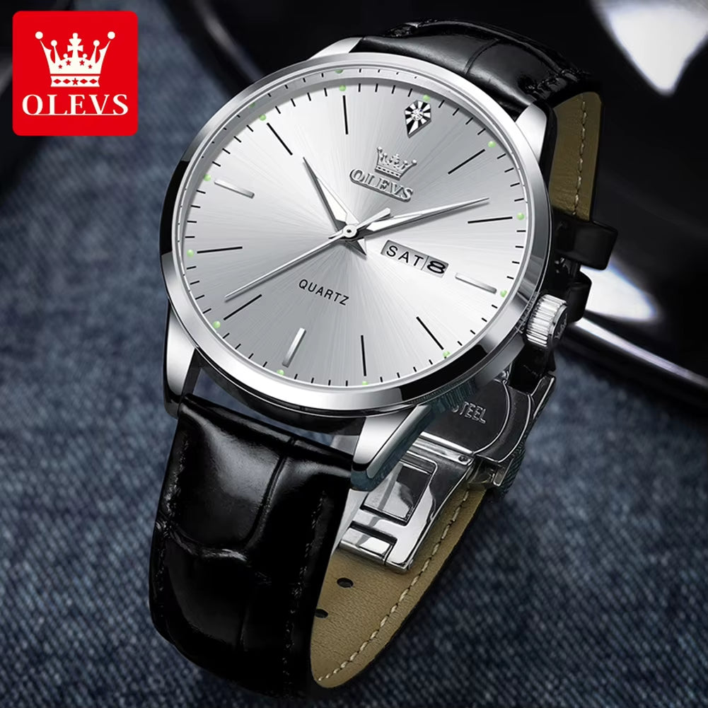 Fashion Business Brand Original Men Watches Leather Strap Trend Week Calendar Quartz Watch Luminous Waterproof 43Mm Dial