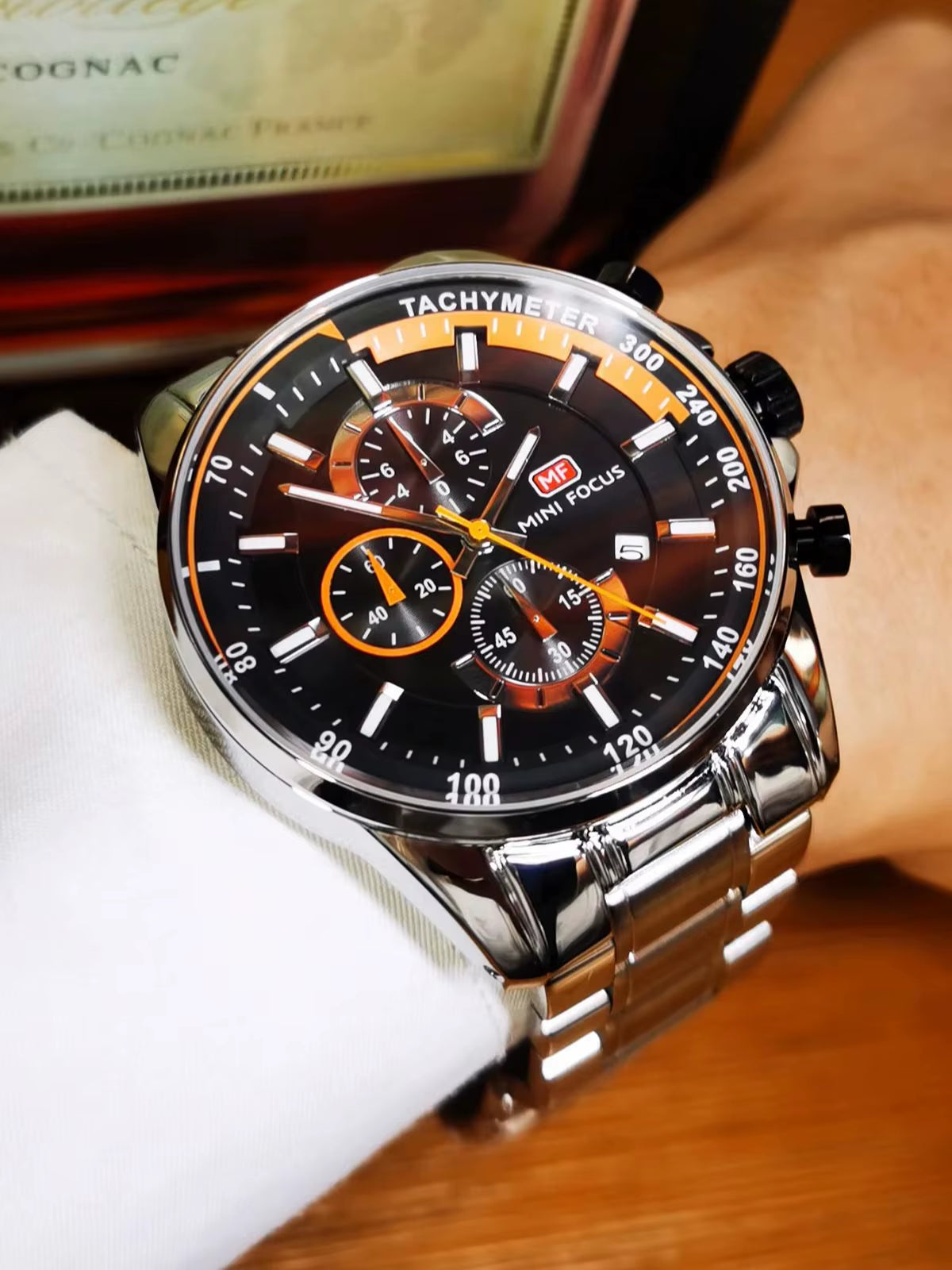 MINI FOCUS Sports Chronograph Mens Watch Fashion Multifunction Quartz Waterproof Watches Luxury Brand Stainless Steel Band Clock