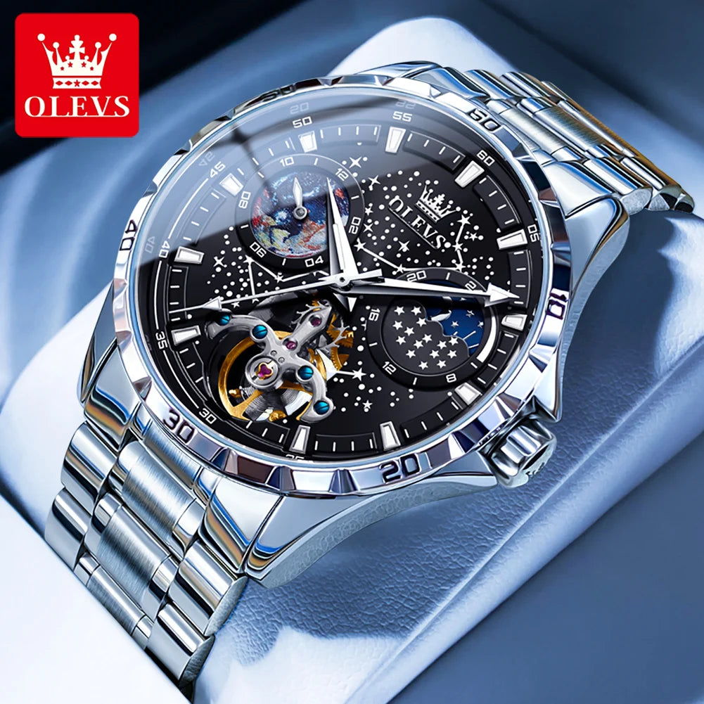 Original Brand Men'S Watches Waterproof Multifunctional Luminous Fully Automatic Mechanical Watch Moon Phase Starry Disk