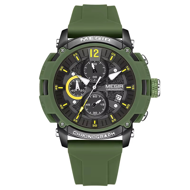 Orange Sport Watches for Men Fashion Waterproof Luminous Chronograph Quartz Wristwatch Auto Date Silicone Strap 2208 Reloj