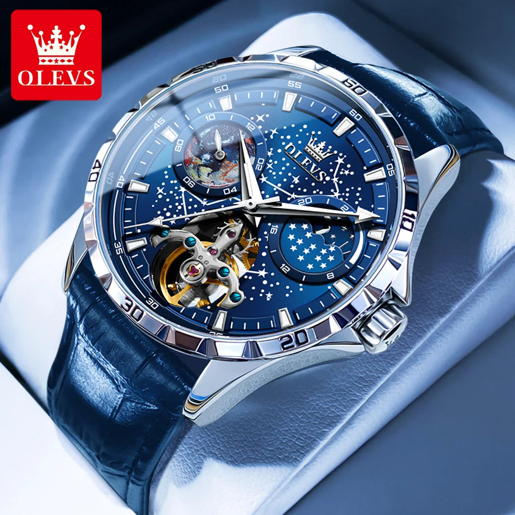 Original Brand Men'S Watches Waterproof Multifunctional Luminous Fully Automatic Mechanical Watch Moon Phase Starry Disk