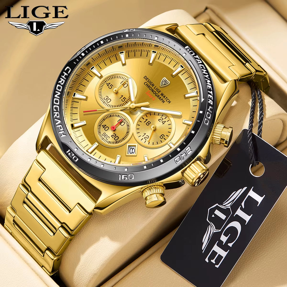Fashion Luxury Quartz Men'S Watches Big Dial Design Waterproof Lumoinous Watch Auto Calendar Stainless Band Sport Clock+Box