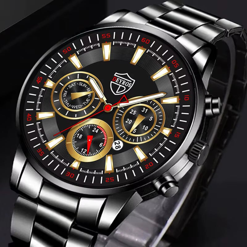 Fashion Men'S Watches Business Stainless Steel Quartz Wrist Watch Male Casual Date Luminous Leather Bracelet Clock