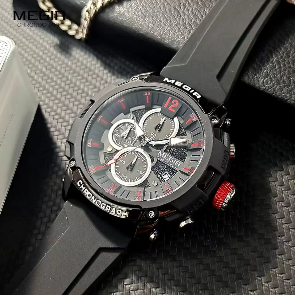 Orange Sport Watches for Men Fashion Waterproof Luminous Chronograph Quartz Wristwatch Auto Date Silicone Strap 2208 Reloj