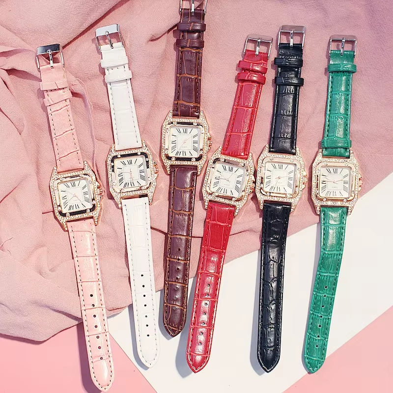 Women Diamond Watch Starry Luxury Bracelet Set Watches Ladies Casual Leather Band Quartz Wristwatch Female Clock Zegarek Damski